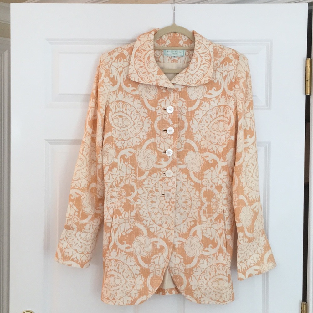 Heavy Linen Printed Preppy Bell Cuff Jacket